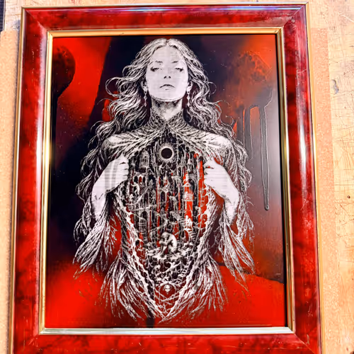 Framed painted laser etchings