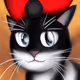 Funny Black And White Cat With A Styled Red Hat