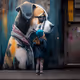 Girl with dog graffiti art