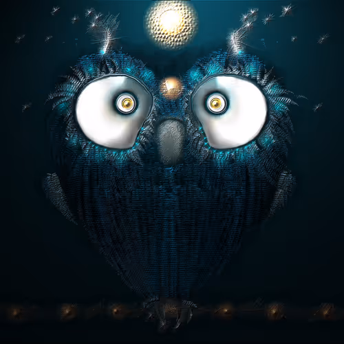 Golden blue owl - old
