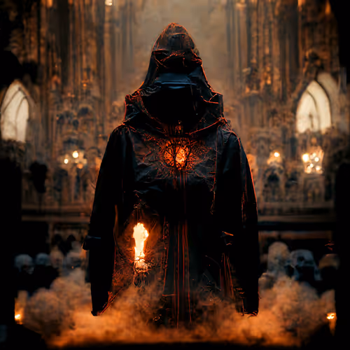 hooded nun in church