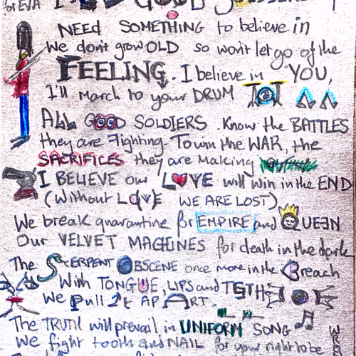 Hand illustrated and written Lyric Sheets by Julian Shah-Tayler