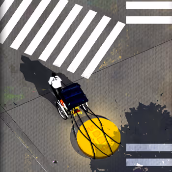 M. C. Escher stealing bitcoin to survive starving