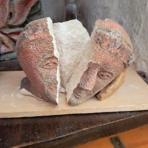 Monk's head by Monique UHL physically destoyed