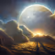 moon, sunrise and sea of clouds - old