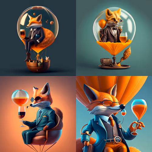 Mr fox in a hot air balloon