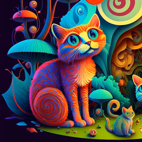 Mushrooms and Cats - old