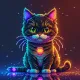 Neon Cat On Abstract