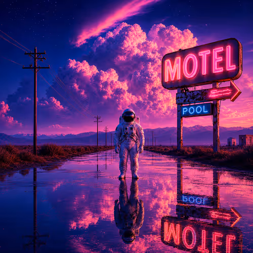 Neon horizon on desert road