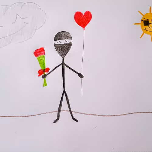 Ninja Holding a Ballon