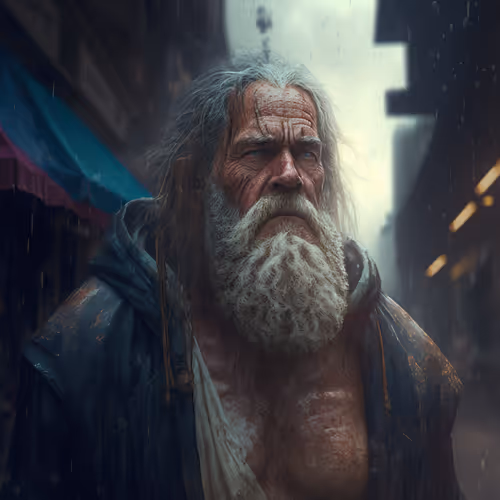 Old warrior on the street