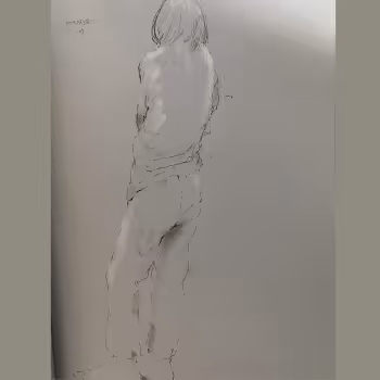 One shot pen pastel figure croquis for 10 minutes