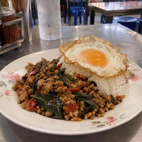 Pad Kra Pao Muu Sab Kai Dao Mai Suk