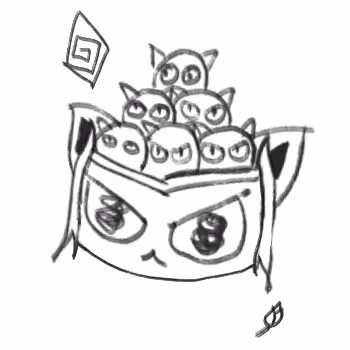 Pee Thot the Demon King Cat in black ink - old