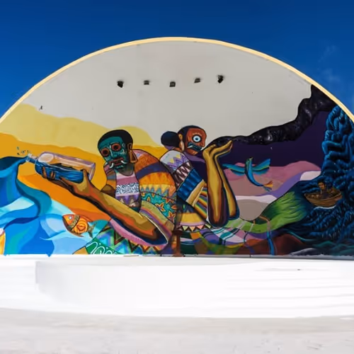 photographs and murals of the island of holbox mexico