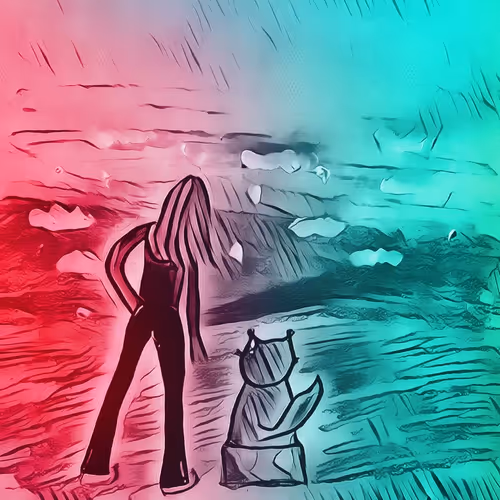 Space girl and cat series - hand crafted