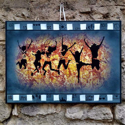 Sunset Jump Stencil Graffiti / Abstract Expressionist Spray Paint Art