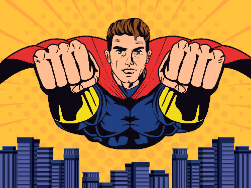 super hero flying pop art