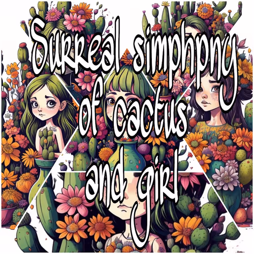 Surreal simphony of cactus and girl