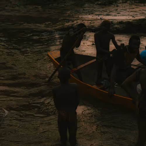 The Children by the River At Sunset
