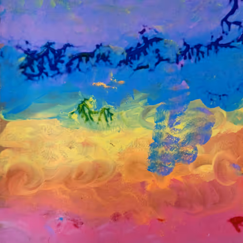 Enchanted Vista: The Crimson Sea and Verdant Peaks