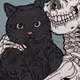 the skeleton with the cat