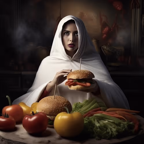 The Woman in white Dress and the Burgers