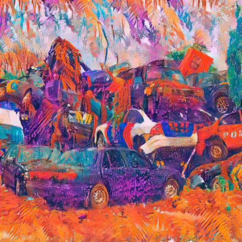 Trash of wrecked car