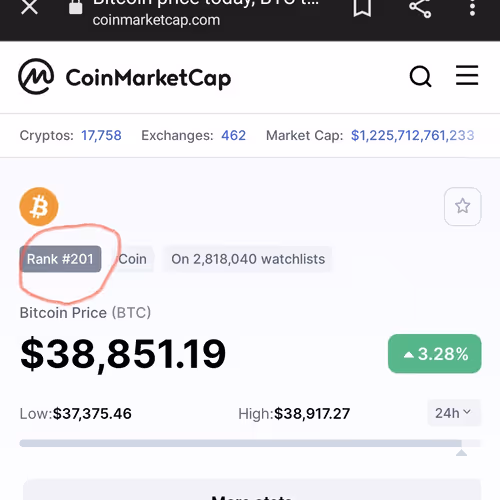 Bitcoin price and rank in time