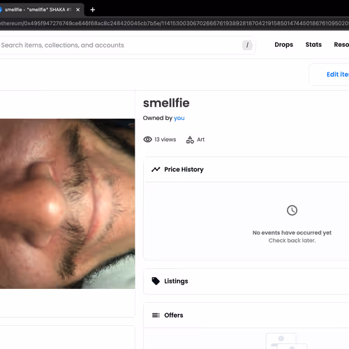 "smellfie" SHAKA #1 NFT October 2021