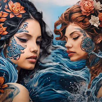 Woman fused with water