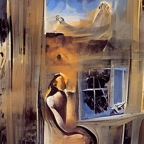 Woman at the window looking at the War
