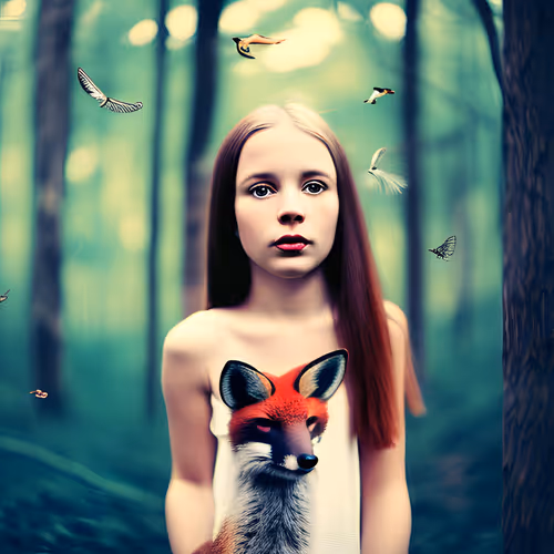 A young girl in a forest