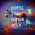 A hurt horse, the dog is a friend. The human drinks beer and waits.