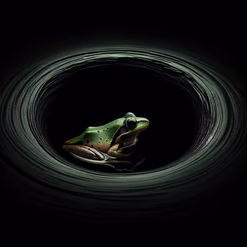 a pool frog in a mysterious black void