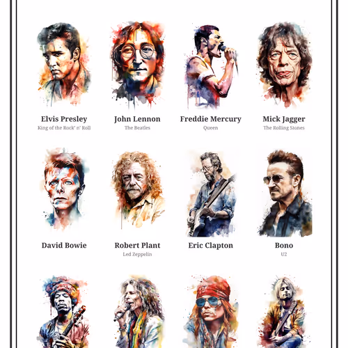 Rock Legends Watercolor Art