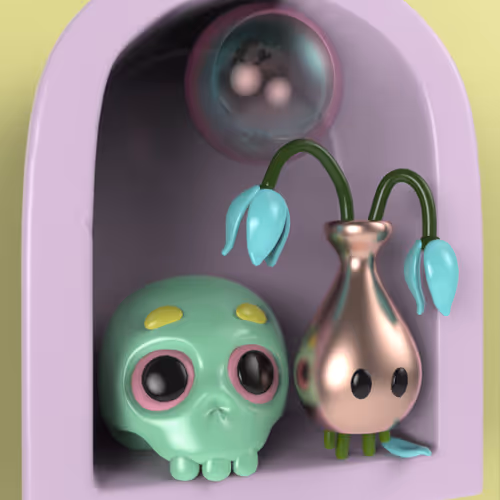 Vanitas with green skull and copper vase #36/50