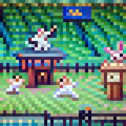 #170 The rabbits are doing karate in a townsquare