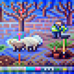 #583 The sheep are planting trees in the garden