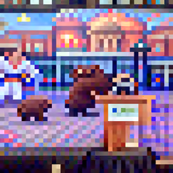 #989 The bears are doing karate in a townsquare