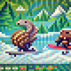 #421 The pangolin are riding snowboards in the mountains