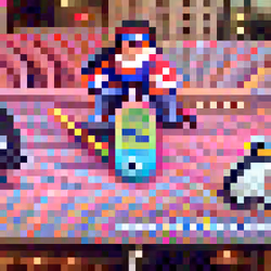 #307 The penguins are riding skateboards in new york