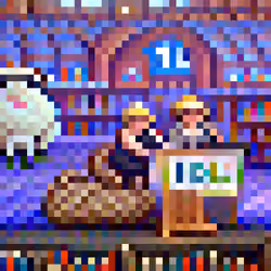 #2 The sheep are reading large books in a library