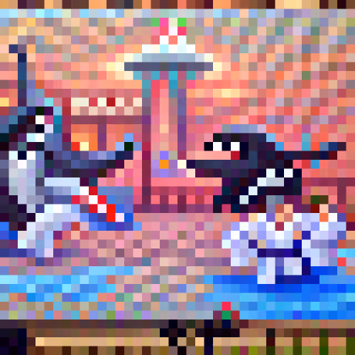 #587 The orcas are doing karate in a townsquare
