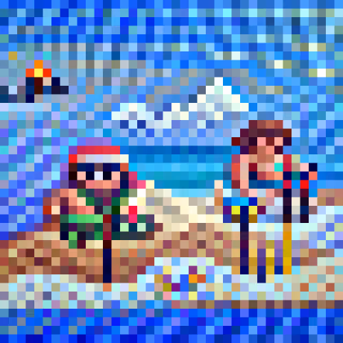 #629 The skiers are chilling on the beach