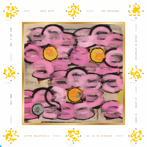All One No. 1: Five big pink Bushi flowers over the whole canvas