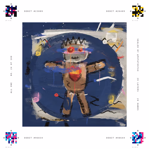 All One No. 24: Voodoo doll, crown of thorns, flaming heart, midnight