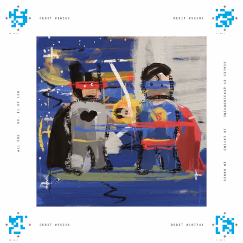 All One No. 11: Two caped heroes square up, fists meet in a yellow burst