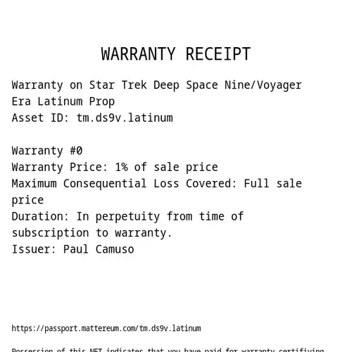 Mattereum Real World Asset NFTs Warranty Receipts - 21 March 2021 Collection v1