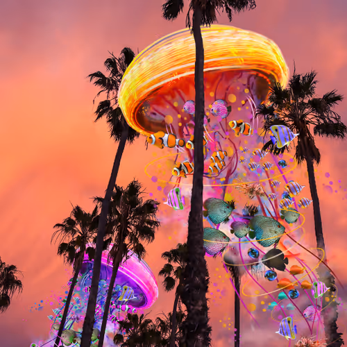 Electric Blue Jellyfish World Sunset in the Palms